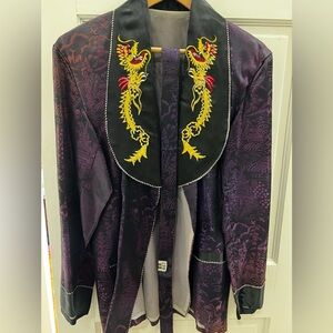 Vintage Embroidered Chinese Dragon Silk Open/Belted Jacket Robe.